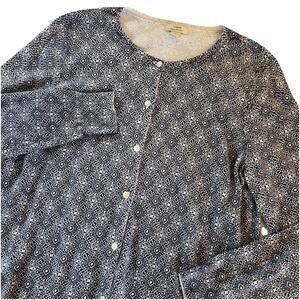 L.L. Bean Women’s Cardigan Blue & White Knit Button Front Supima Cotton Large